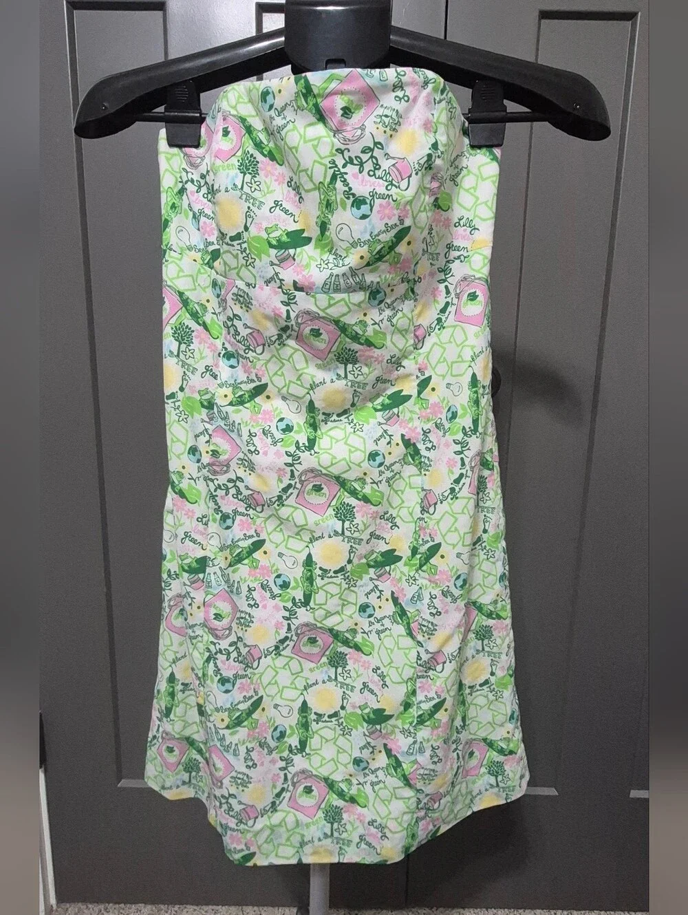 Lilly Pulitzer Originals “Lilly Loves Green” Strapless Mini Dress Frog Novelty - Picture 2 of 11